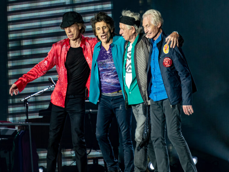 Мик Джаггер, Ронни Вуд, Кит Ричардс и Чарли Уоттс после концерта Rolling Stones в Лондоне, 2018 год