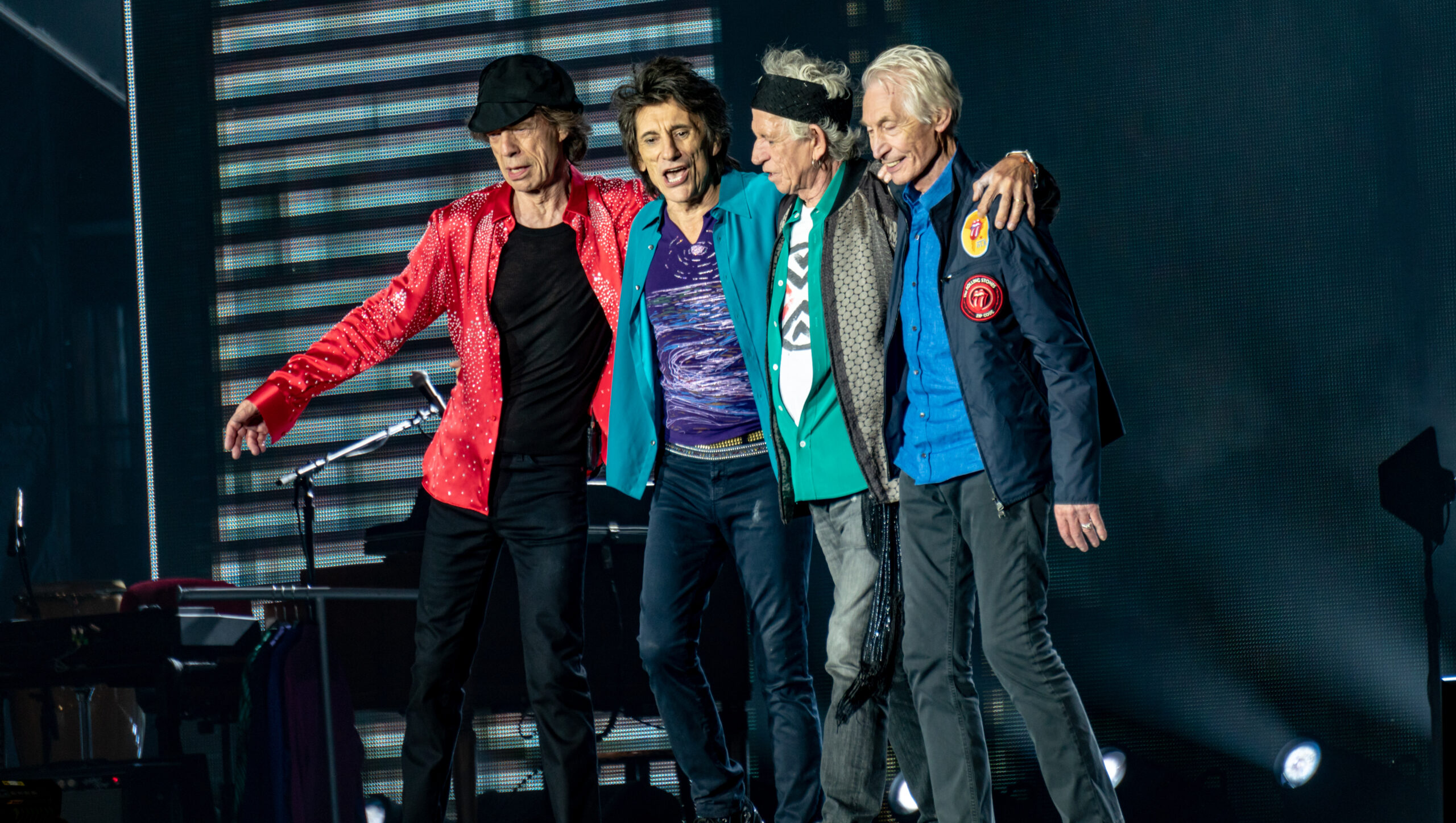Мик Джаггер, Ронни Вуд, Кит Ричардс и Чарли Уоттс после концерта Rolling Stones в Лондоне, 2018 год
